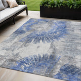 5' X 8' Blush Denim Blue And Navy Blue Abstract Washable Indoor Outdoor Area Rug