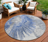 8' Blush Denim Blue And Navy Blue Round Abstract Washable Indoor Outdoor Area Rug