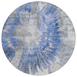 8' Blush Denim Blue And Navy Blue Round Abstract Washable Indoor Outdoor Area Rug
