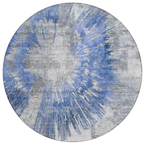 8' Blush Denim Blue And Navy Blue Round Abstract Washable Indoor Outdoor Area Rug