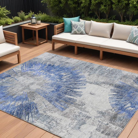 8' X 10' Blush Denim Blue And Navy Blue Abstract Washable Indoor Outdoor Area Rug