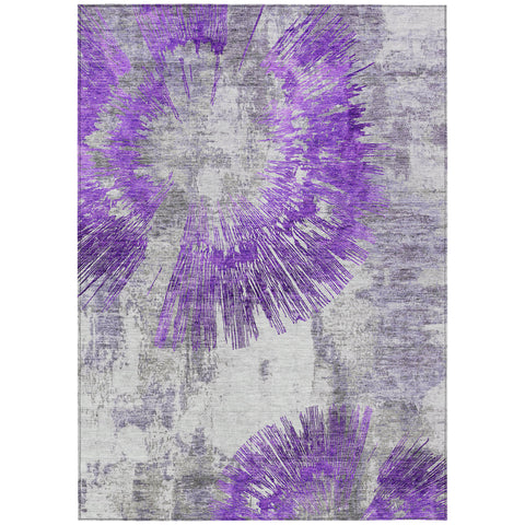 3' X 5' Purple Gray And Charcoal Abstract Washable Indoor Outdoor Area Rug