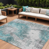 8' X 10' Teal Blue Aqua And Gray Abstract Washable Indoor Outdoor Area Rug