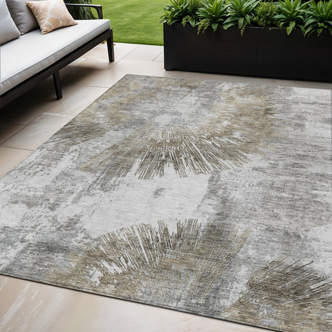 5' X 8' Taupe Beige And Brown Abstract Washable Indoor Outdoor Area Rug