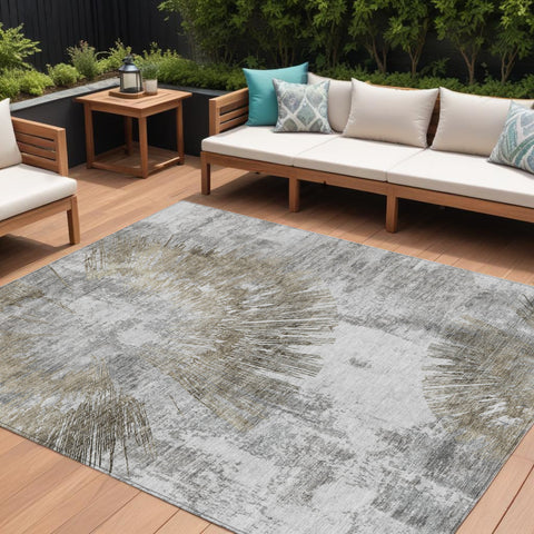 8' X 10' Taupe Beige And Brown Abstract Washable Indoor Outdoor Area Rug