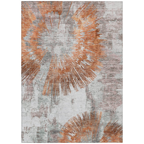 5' X 8' Terra Cotta Copper And Taupe Abstract Washable Indoor Outdoor Area Rug