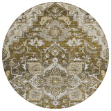 8' Brown Beige And Taupe Round Oriental Washable Indoor Outdoor Area Rug