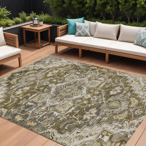 8' X 10' Brown Beige And Taupe Oriental Washable Indoor Outdoor Area Rug