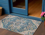 3' X 5' Blue Beige And Gold Oriental Washable Indoor Outdoor Area Rug