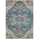 5' X 8' Blue Beige And Gold Oriental Washable Indoor Outdoor Area Rug