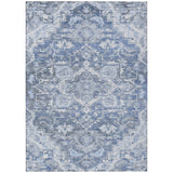 5' X 8' Denim Blue And Sky Blue Oriental Washable Indoor Outdoor Area Rug