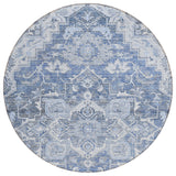 8' Denim Blue And Sky Blue Round Oriental Washable Indoor Outdoor Area Rug