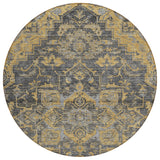 8' Gray Charcoal And Silver Round Oriental Washable Indoor Outdoor Area Rug