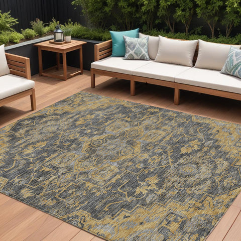 8' X 10' Gray Charcoal And Silver Oriental Washable Indoor Outdoor Area Rug