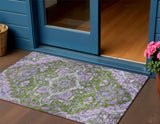 3' X 5' Olive Green And Purple Oriental Washable Indoor Outdoor Area Rug