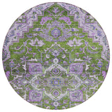 8' Olive Green And Purple Round Oriental Washable Indoor Outdoor Area Rug