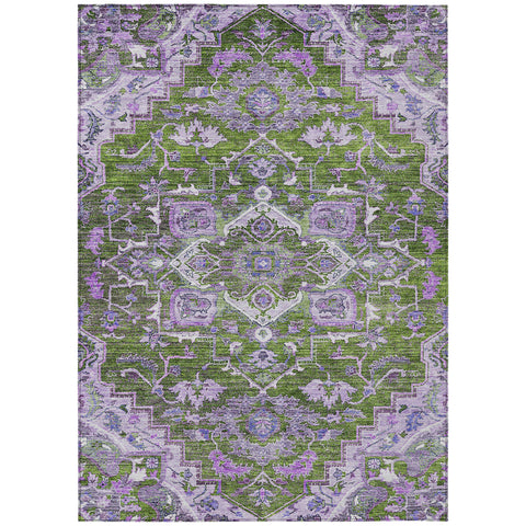 8' X 10' Olive Green And Purple Oriental Washable Indoor Outdoor Area Rug