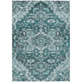 5' X 8' Teal Blue Gray And Charcoal Oriental Washable Indoor Outdoor Area Rug