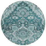 8' Teal Blue Gray And Charcoal Round Oriental Washable Indoor Outdoor Area Rug