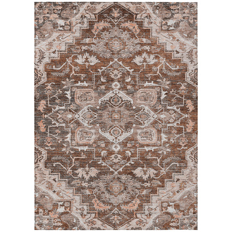 5' X 8' Terra Cotta Brown And Copper Oriental Washable Indoor Outdoor Area Rug