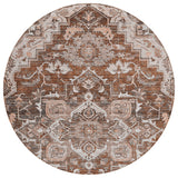 8' Terra Cotta Brown And Copper Round Oriental Washable Indoor Outdoor Area Rug