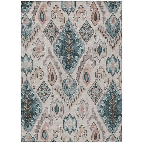 8' X 10' Beige Teal Blue And Copper Moroccan Washable Indoor Outdoor Area Rug