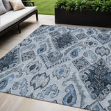 5' X 8' Denim Blue And Sky Blue Moroccan Washable Indoor Outdoor Area Rug