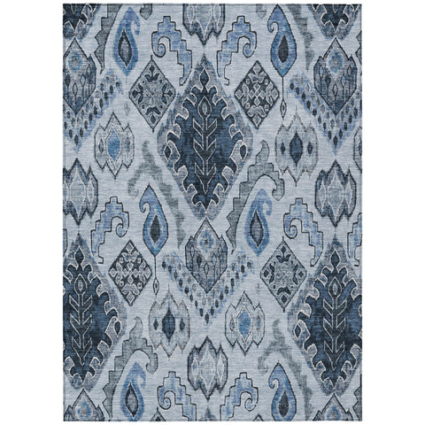 5' X 8' Denim Blue And Sky Blue Moroccan Washable Indoor Outdoor Area Rug