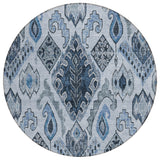 8' Denim Blue And Sky Blue Round Moroccan Washable Indoor Outdoor Area Rug