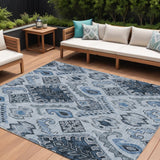 8' X 10' Denim Blue And Sky Blue Moroccan Washable Indoor Outdoor Area Rug