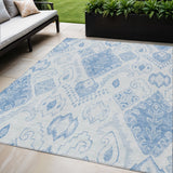 5' X 8' Denim Blue And Sky Blue Moroccan Washable Indoor Outdoor Area Rug