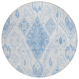 8' Denim Blue And Sky Blue Round Moroccan Washable Indoor Outdoor Area Rug