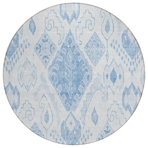 8' Denim Blue And Sky Blue Round Moroccan Washable Indoor Outdoor Area Rug