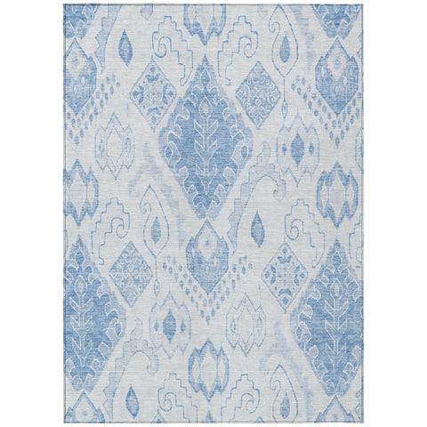 8' X 10' Denim Blue And Sky Blue Moroccan Washable Indoor Outdoor Area Rug