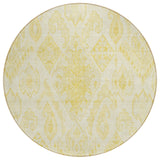 8' Gold Ivory And Beige Round Moroccan Washable Indoor Outdoor Area Rug