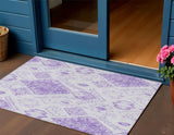 3' X 5' Purple Lavender And Ivory Moroccan Washable Indoor Outdoor Area Rug