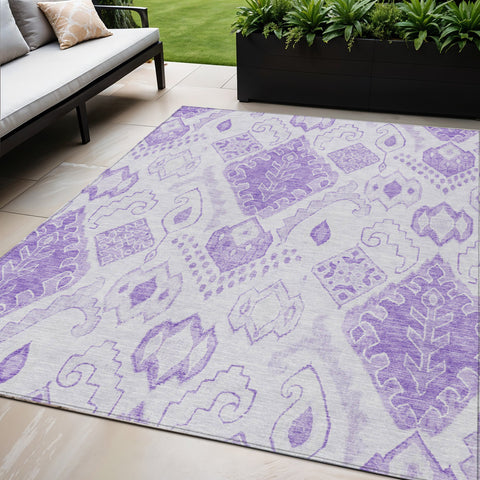 5' X 8' Purple Lavender And Ivory Moroccan Washable Indoor Outdoor Area Rug