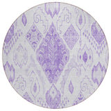 8' Purple Lavender And Ivory Round Moroccan Washable Indoor Outdoor Area Rug