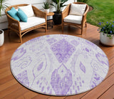 8' Purple Lavender And Ivory Round Moroccan Washable Indoor Outdoor Area Rug