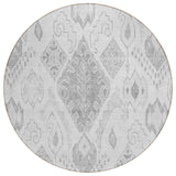 8' Silver Gray And Charcoal Round Moroccan Washable Indoor Outdoor Area Rug