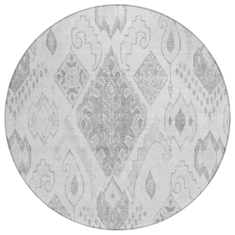 8' Silver Gray And Charcoal Round Moroccan Washable Indoor Outdoor Area Rug