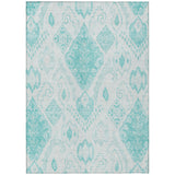 3' X 5' Teal Blue Aqua And Ivory Moroccan Washable Indoor Outdoor Area Rug