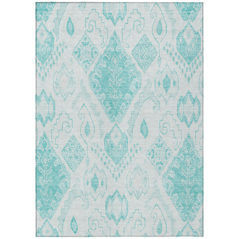 5' X 8' Teal Blue Aqua And Ivory Moroccan Washable Indoor Outdoor Area Rug