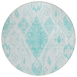 8' Teal Blue Aqua And Ivory Round Moroccan Washable Indoor Outdoor Area Rug
