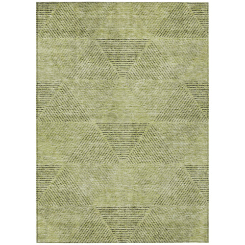 8' X 10' Artichoke Green And Fern Green Geometric Washable Indoor Outdoor Area Rug