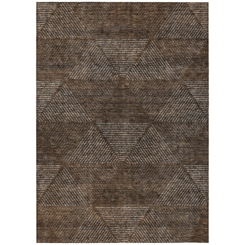 8' X 10' Brown And Taupe Geometric Washable Indoor Outdoor Area Rug