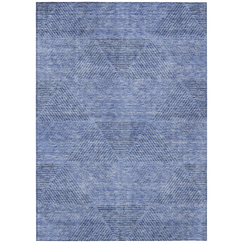 5' X 8' Denim Blue And Sky Blue Geometric Washable Indoor Outdoor Area Rug