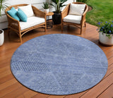 8' Denim Blue And Sky Blue Round Geometric Washable Indoor Outdoor Area Rug