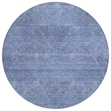 8' Denim Blue And Sky Blue Round Geometric Washable Indoor Outdoor Area Rug
