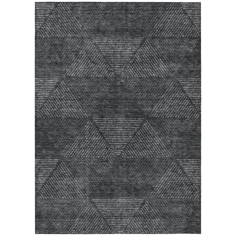 5' X 8' Charcoal Gray And Silver Geometric Washable Indoor Outdoor Area Rug